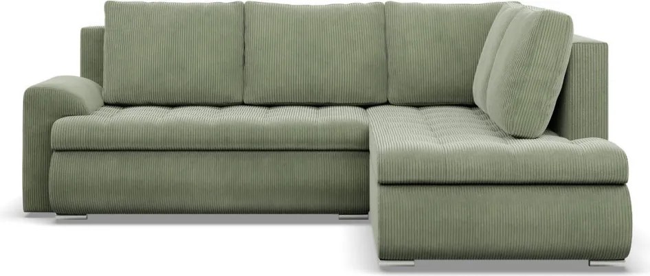 Tokio sarokkanapé, L alakú háttámlával, 2 ágyneműtartóval, kordbársony, jobboldali, zöld