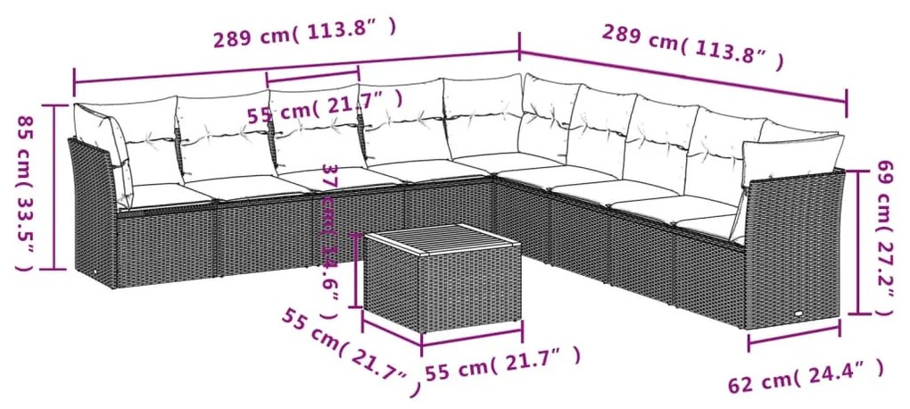 10 részes bézs polyrattan kerti ülőgarnitúra párnával