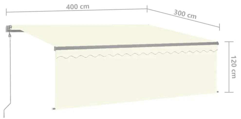 krémszínű szélérzékelős, LED-es napellenző redőnnyel 4x3 m