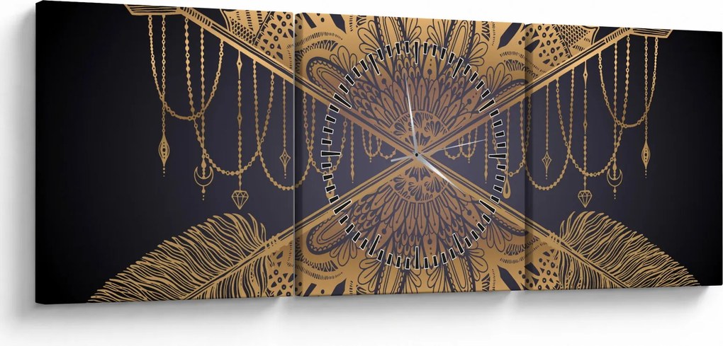 Kép - Arany mandala nyilakkal (órával) (90x30 cm)