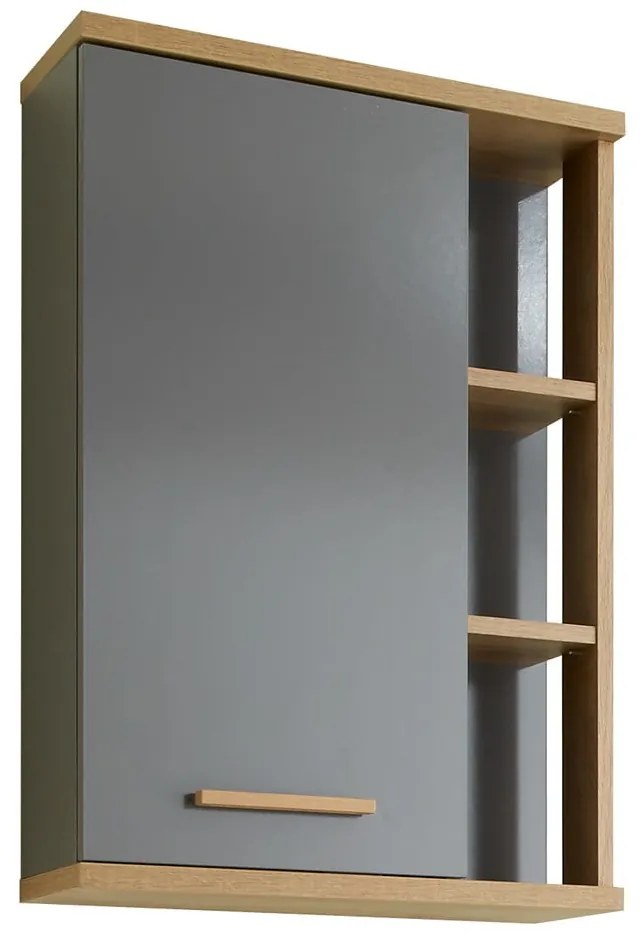 Szürke fali fürdőszoba szekrény tölgyfa dekorral 50,5x74,5 cm Quickset 924 – Pelipal