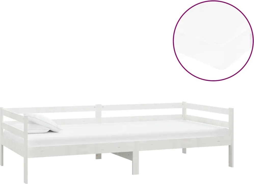 vidaXL fehér tömör fenyőfa dívány matraccal 90 x 200 cm