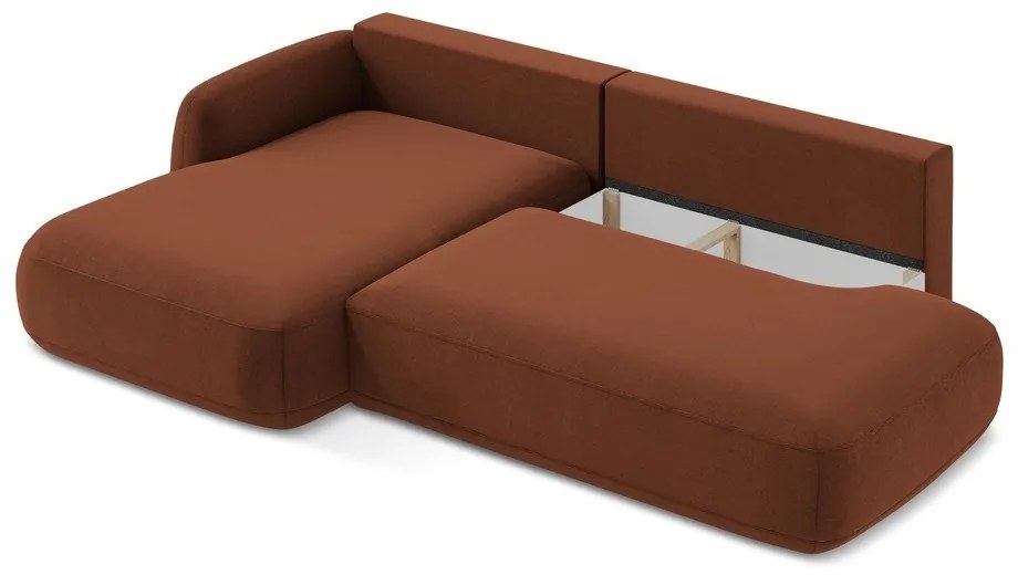 Terrakotta színű kinyitható sarokkanapé (bal oldali-heverő résszel) Hale – Makamii