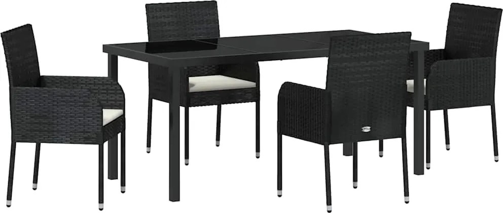 vidaXL Kert étkező szett párnával 5 pcs Fekete polirattan