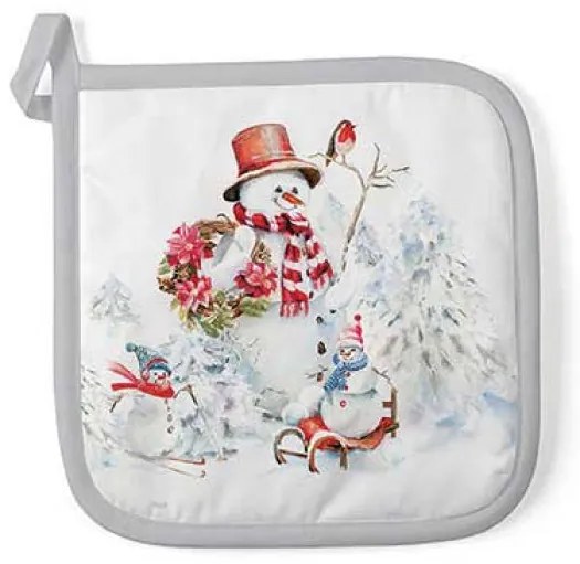 Karácsonyi hóember edényalátét 20x20 cm 100% pamut Sporty Snowmen