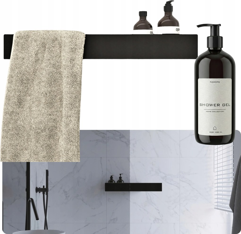 Harmony Fürdőszobai Zuhanypolc Törölközőtartóval Fekete 62 cm