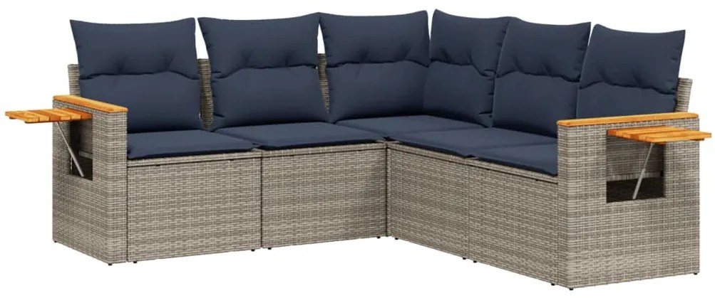 5 részes szürke polyrattan kerti ülőgarnitúra párnával