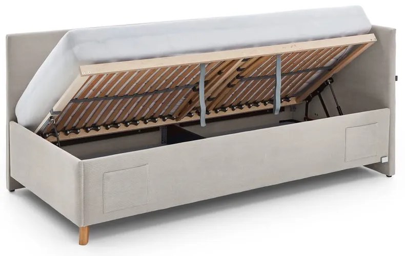 Bézs kárpitozott ágyneműtartós sarok gyerekágy ágyráccsal 140x200 cm Cool – Meise Möbel