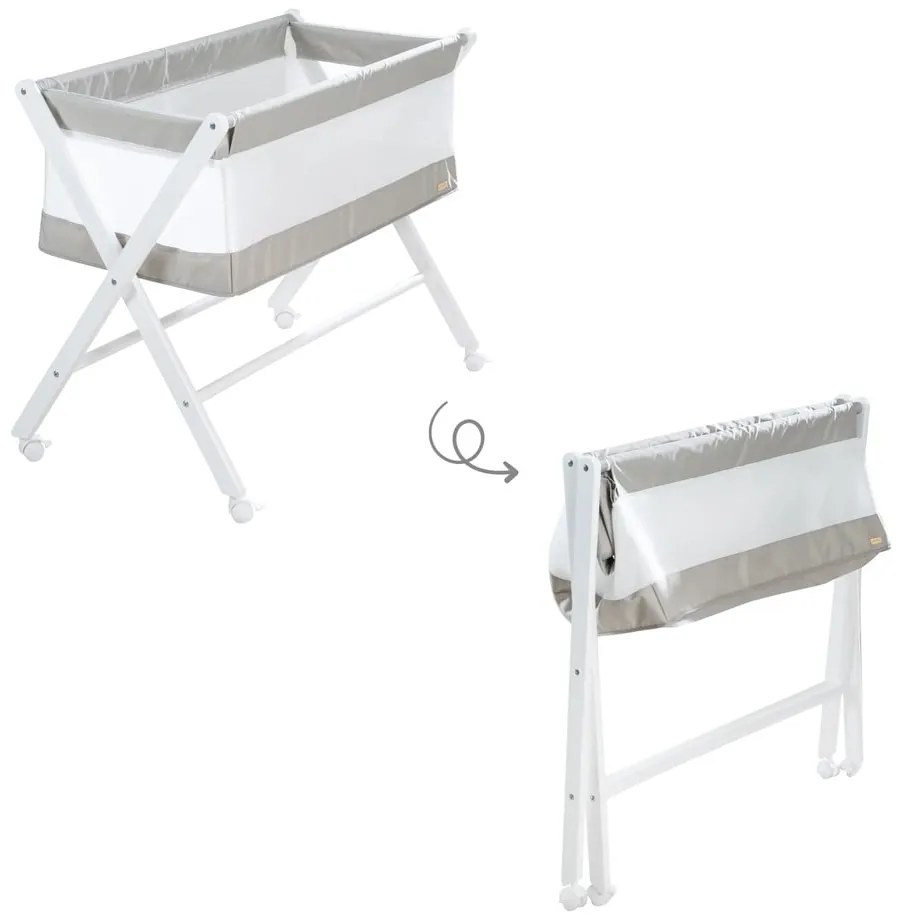 Fehér összecsukható gurulós bölcső 90x45 cm – Roba