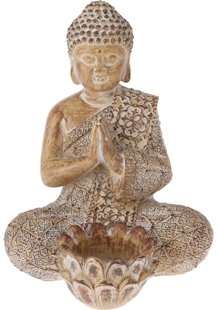 Buddha kerti dekoráció teamécseshez, 14 x 19 x 13 cm, homokszínű