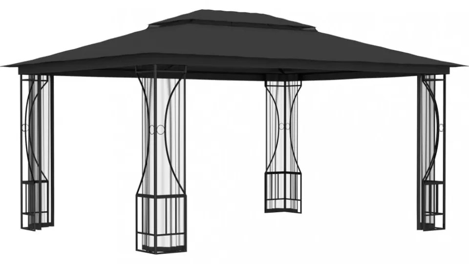 antracitszürke pavilon hálóval 300 x 400 x 265 cm