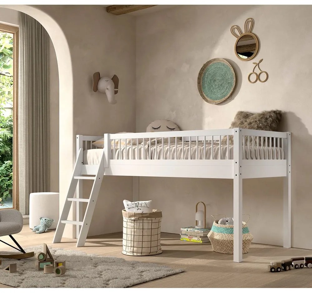 Fehér magasított bükkfa gyerekágy 90x200 cm Forrest – Vipack