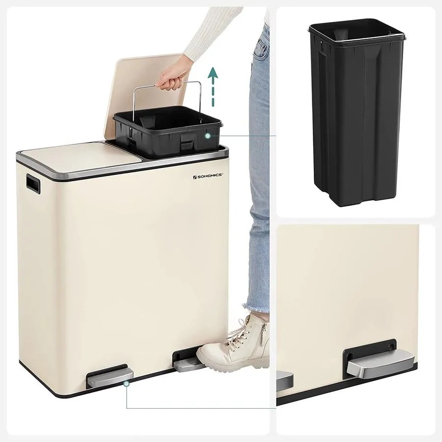 Fém pedálos soft close szemetes,15 db szemeteszsákkal, felhőfehér