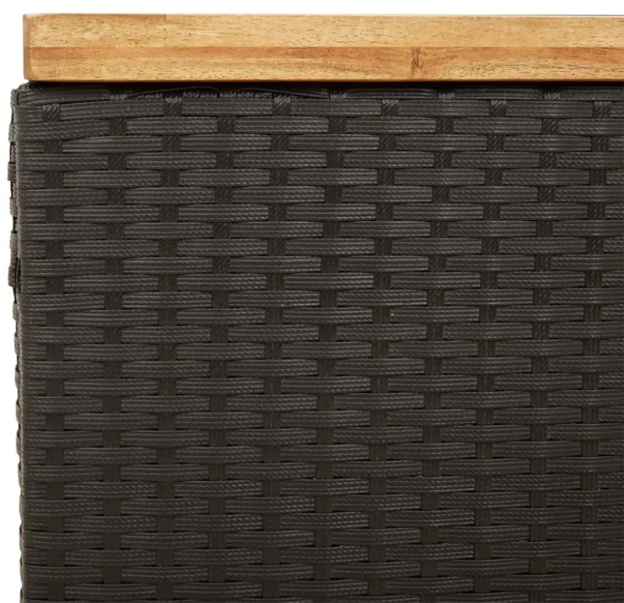 fekete polyrattan és akácfa kerti tárolóláda 110 x 55 x 63 cm