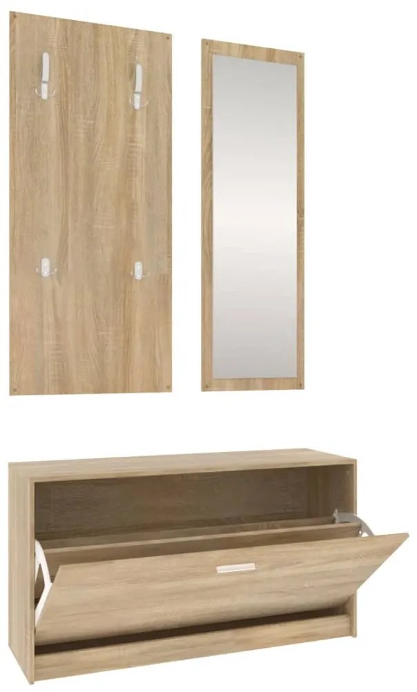 3 az 1-ben cipősszekrény szett sonoma tölgyfa mintával