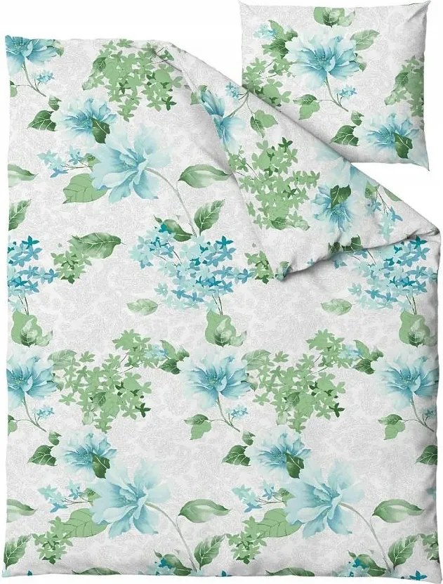 Ágyneműhuzat 140x200 Amelia szürke zöld kék világos virágok párnahuzattal arany