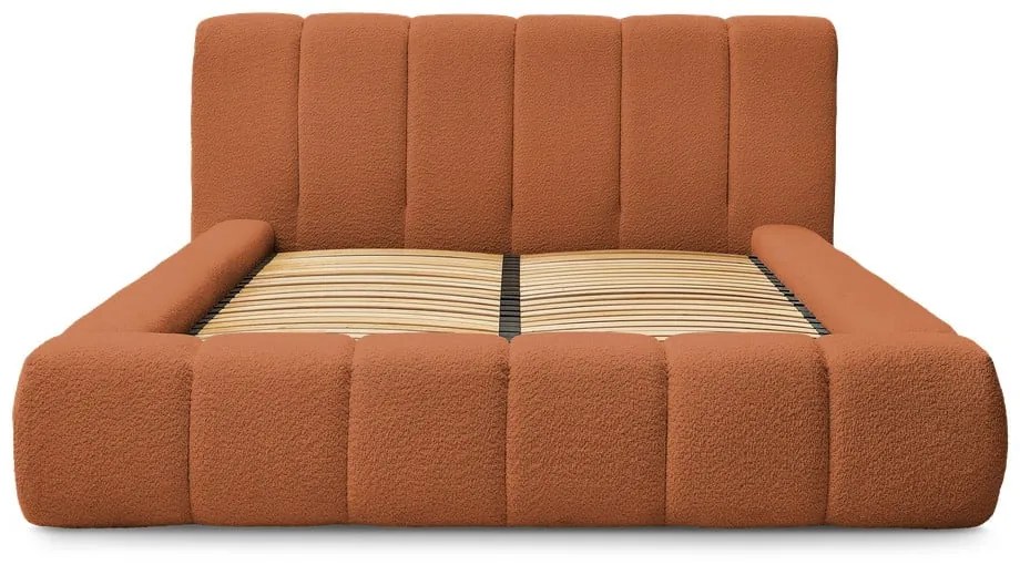 Narancssárga kárpitozott ágyneműtartós franciaágy ágyráccsal 140x190 cm Denali – Bobochic Paris