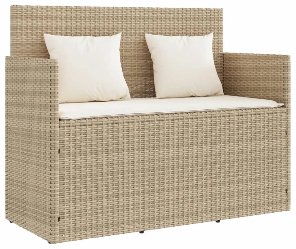 bézs polyrattan kerti pad párnákkal