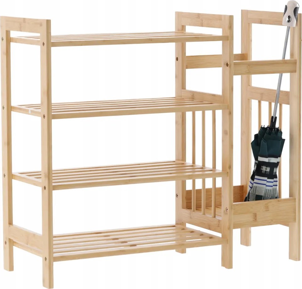 4 szintes bambusz polc kiegészítő oldalsó polccal 73,5 x 28 x 66 cm