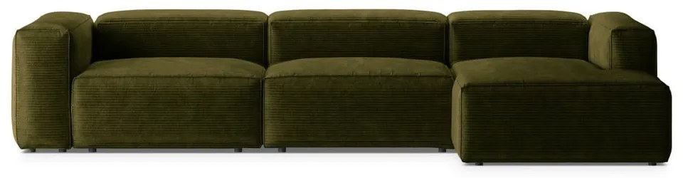 Zöld kordbársony sarokkanapé (jobb oldali-heverő résszel) Bergamo – Cosmopolitan Design