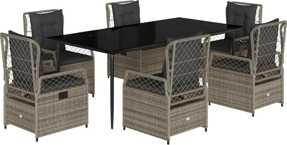 vidaXL 7 részes szürke polyrattan kerti étkezőgarnitúra párnával