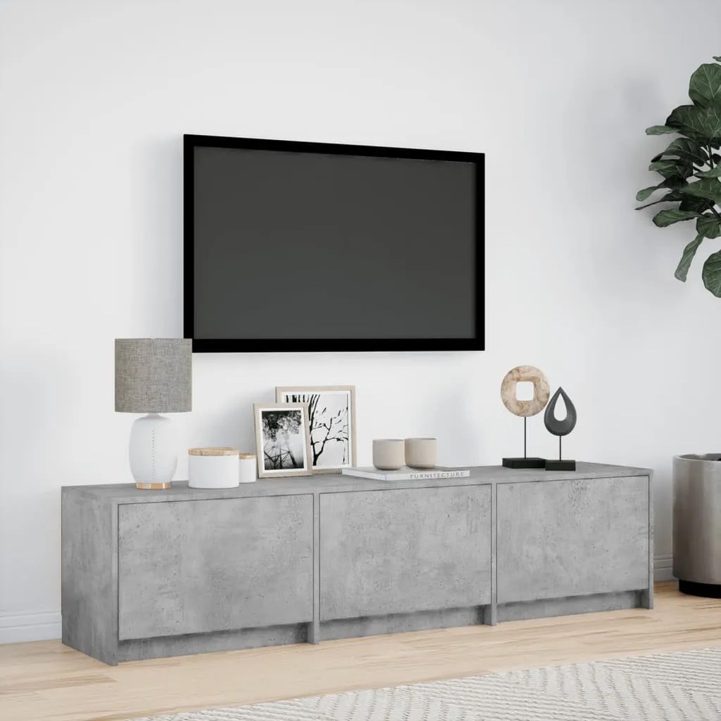 betonszürke szerelt fa TV-szekrény LED-ekkel 165 x 34 x 50 cm