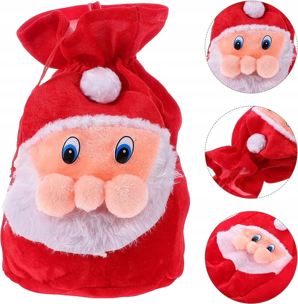 Nagy plüss ajándéktasak Mikulás kézitáska karácsonyi csomagolás