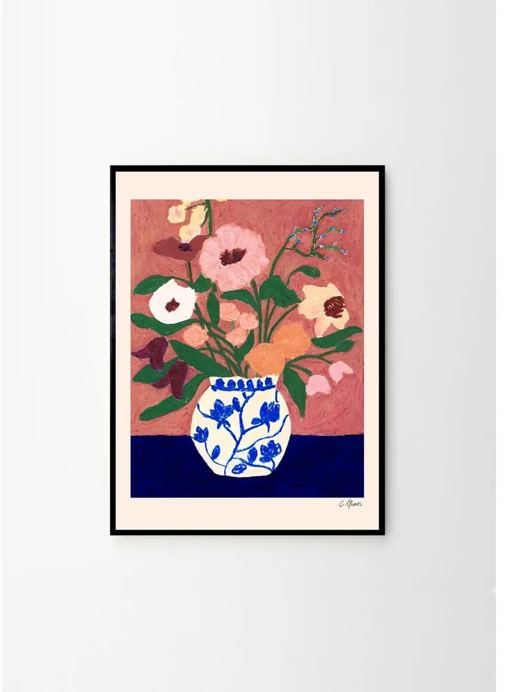 Poszter 30x40 cm Flowers on Blue Table – Carla Llanos – The Poster Club