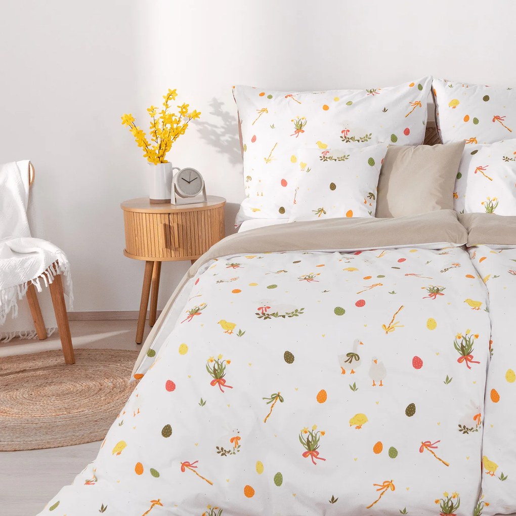 Goldea húsvéti pamut ágyneműhuzat duo - húsvéti, latte színű hátoldal 140 x 200 és 50 x 70 cm