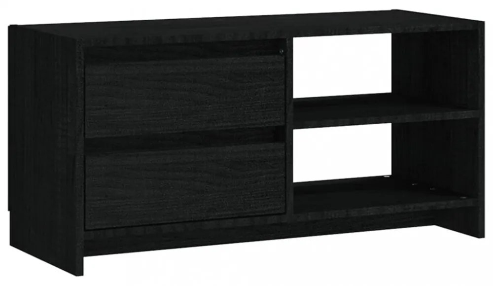 fekete tömör fenyőfa TV-szekrény 80 x 31 x 39 cm