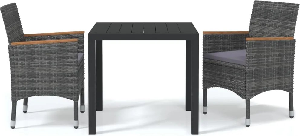 vidaXL 3 részes szürke polyrattan kerti étkezőgarnitúra párnákkal