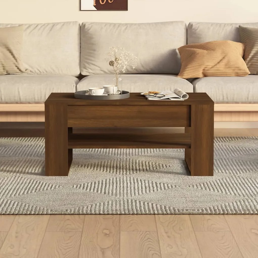 Barna tölgy színű szerelt fa dohányzóasztal 102x55x45 cm
