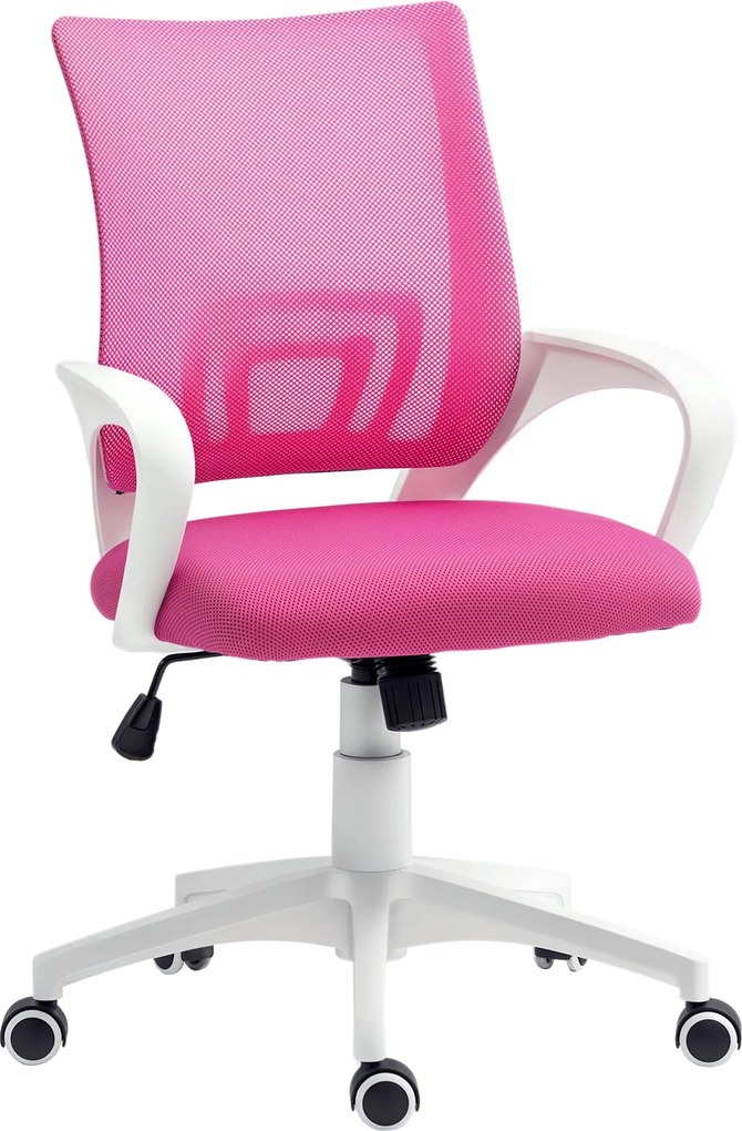 HOMCOM Hálós Forgós Irodai Szék Állítható Magasságú Ringatás Funkcióval, Derék Támasztékkal és Karfákkal - 120 kg Teherbírás, Rózsaszín | Aosom