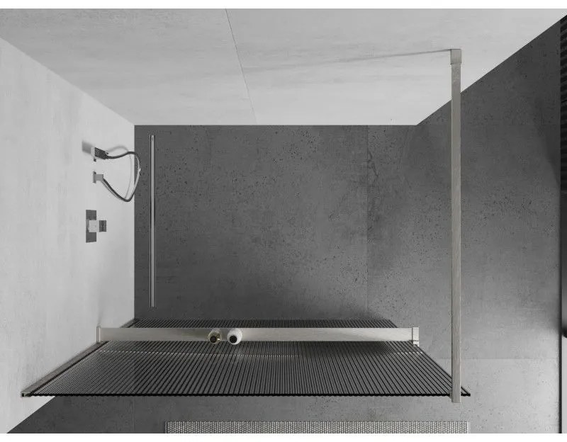 Mexen Kioto+, Walk-In zuhanyparaván polccal és akasztóval 120 x 200 cm, 8 mm-es üveg bordás mintával, csiszolt acél profil, 800-120-121-97-09