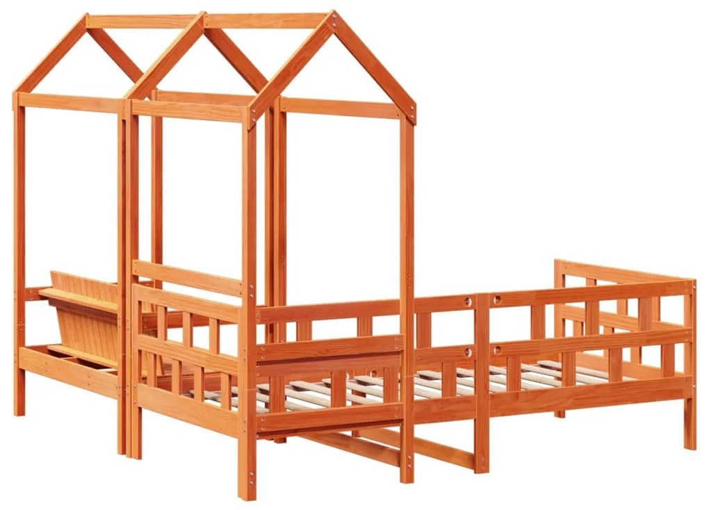 viaszbarna tömör fenyőfa kanapéágyszett tetővel 90 x 200 cm