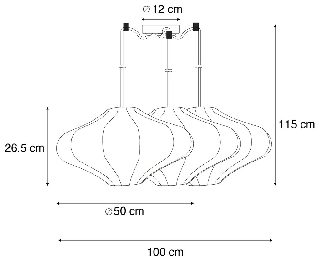 Japandi függőlámpa barna 50cm 3-lámpás - Plu
