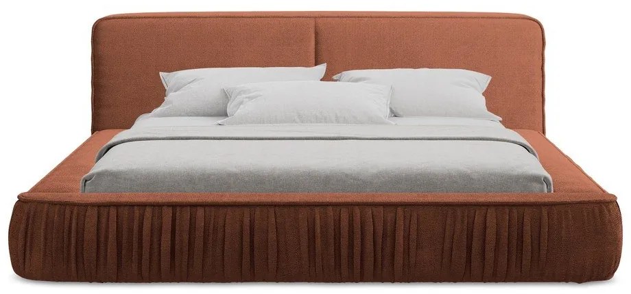 Terrakotta színű kárpitozott ágyneműtartós franciaágy ágyráccsal 180x200 cm Keoni – Makamii
