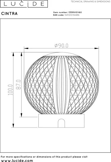 Lucide 13599/01/60 - LED dimmelhető újratölthető asztali lámpa CINTRA LED/1,5W/3,7V 1400 mAh