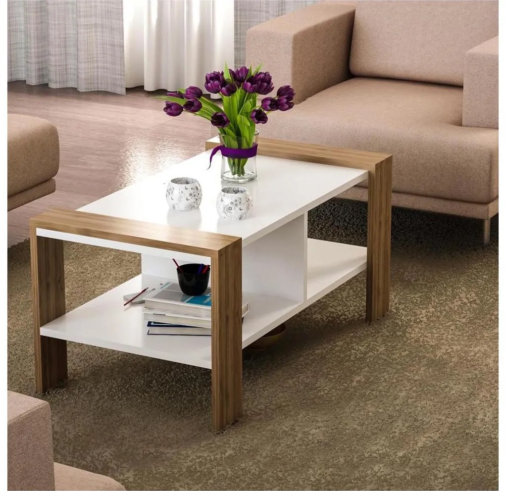 ERICA dohányzóasztal 42x90 cm fehér/barna