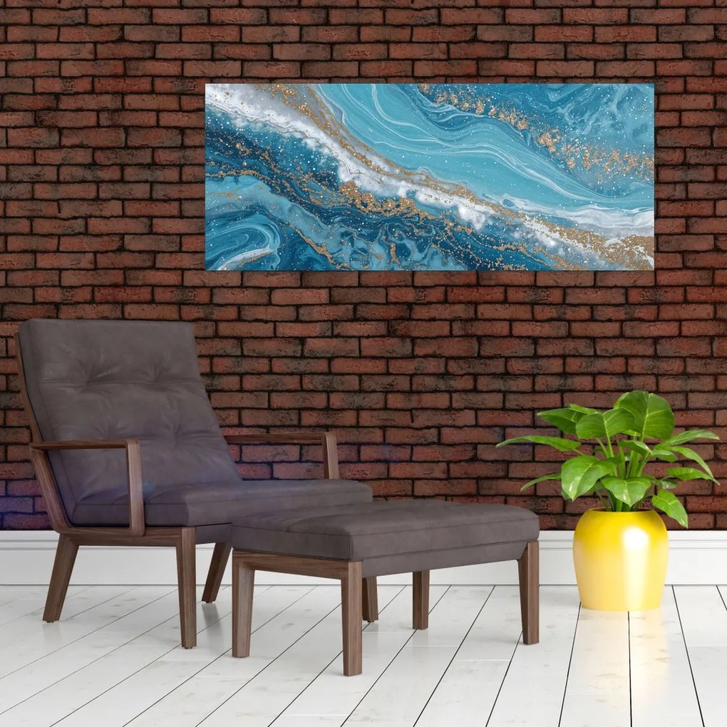 Kép - Világoskék márvány arannyal I. (120x50 cm)