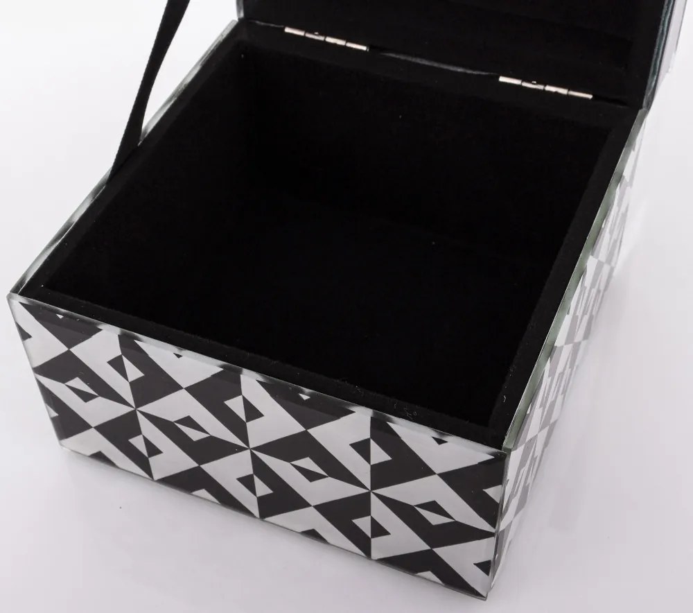 Vetrario design fekete-fehér pepita üveg ékszertartó doboz fekete béléssel 9x12x12cm
