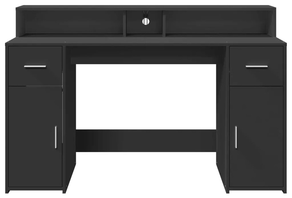 fekete szerelt fa íróasztal LED-világítással 140 x 55 x 91 cm