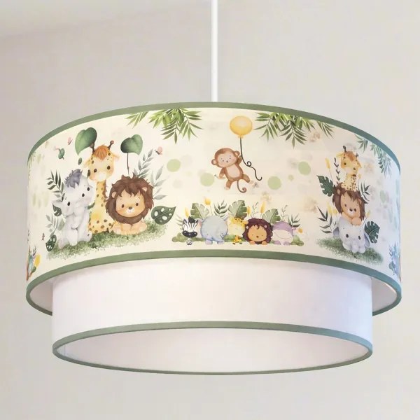 Brilagi-LED Gyerek csillár kábelen BOBO 1xE27/60W/230V Ø40 cm krém/zöld/dzsungel