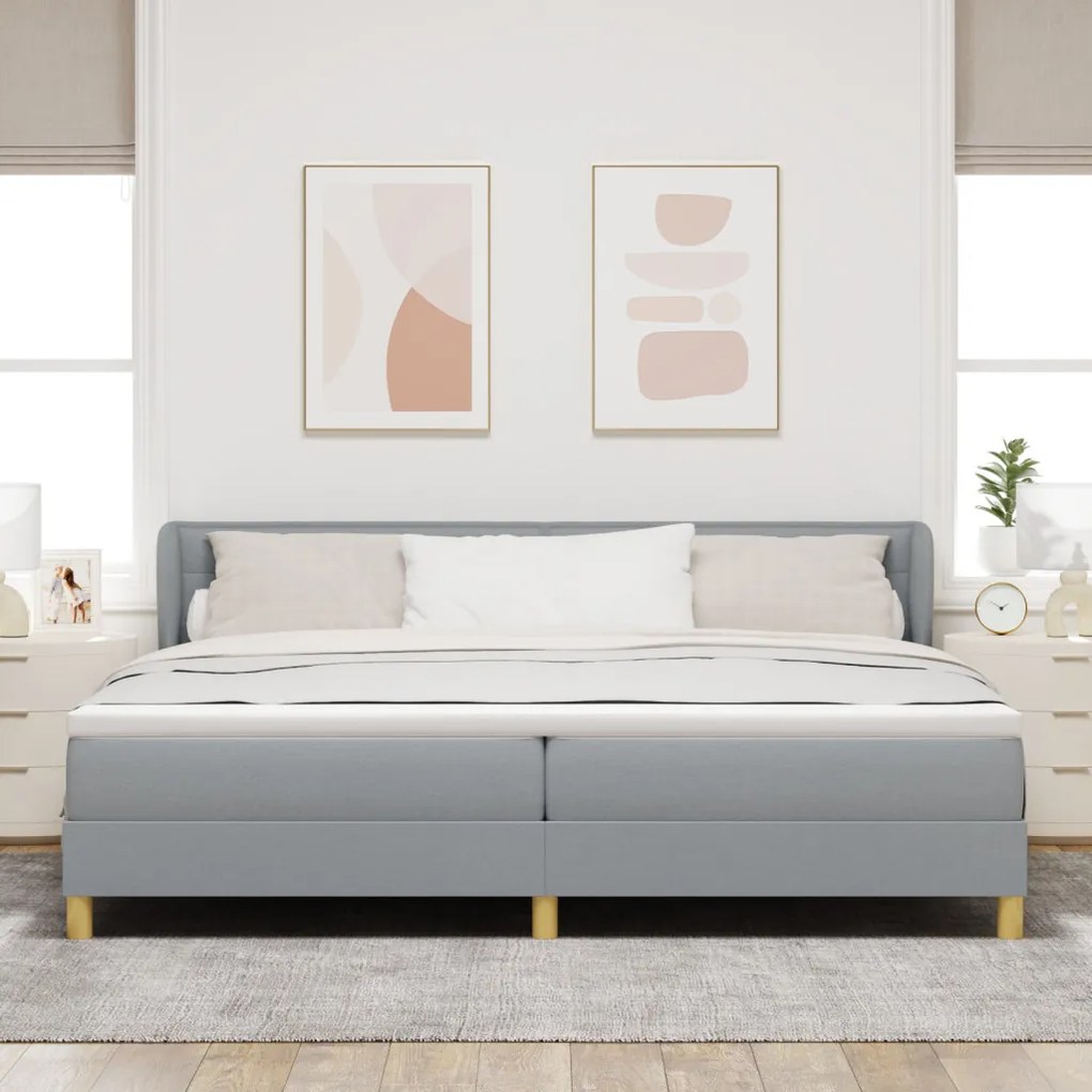 Boxspring Ágy Matraccal - Világosszürke, 200x200 cm, Szövet