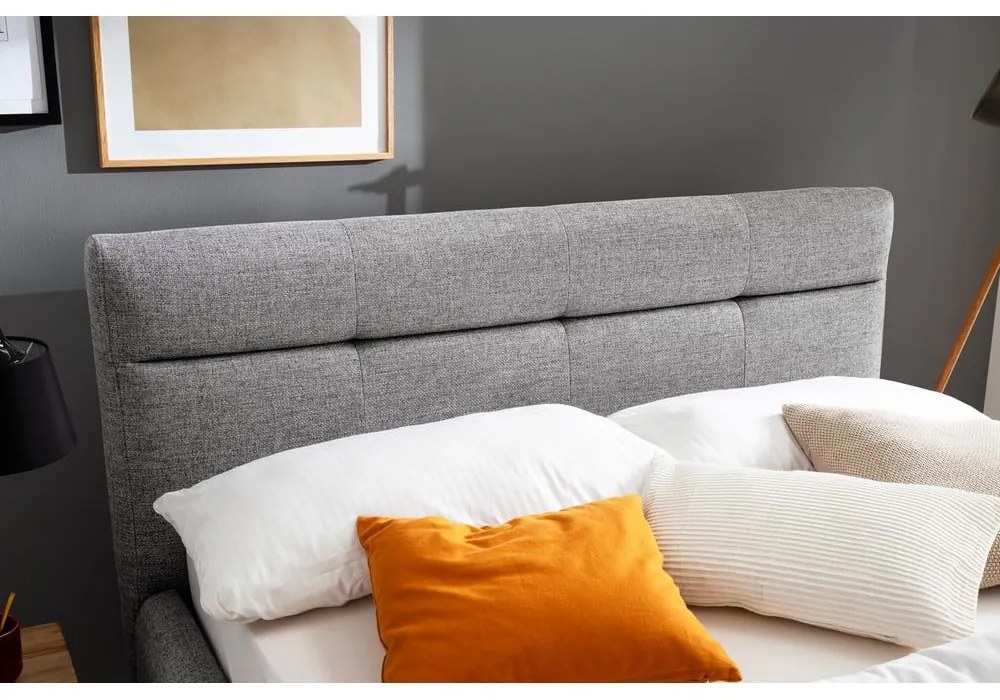 Szürke kárpitozott ágyneműtartós franciaágy ágyráccsal 160x200 cm Lotte – Meise Möbel