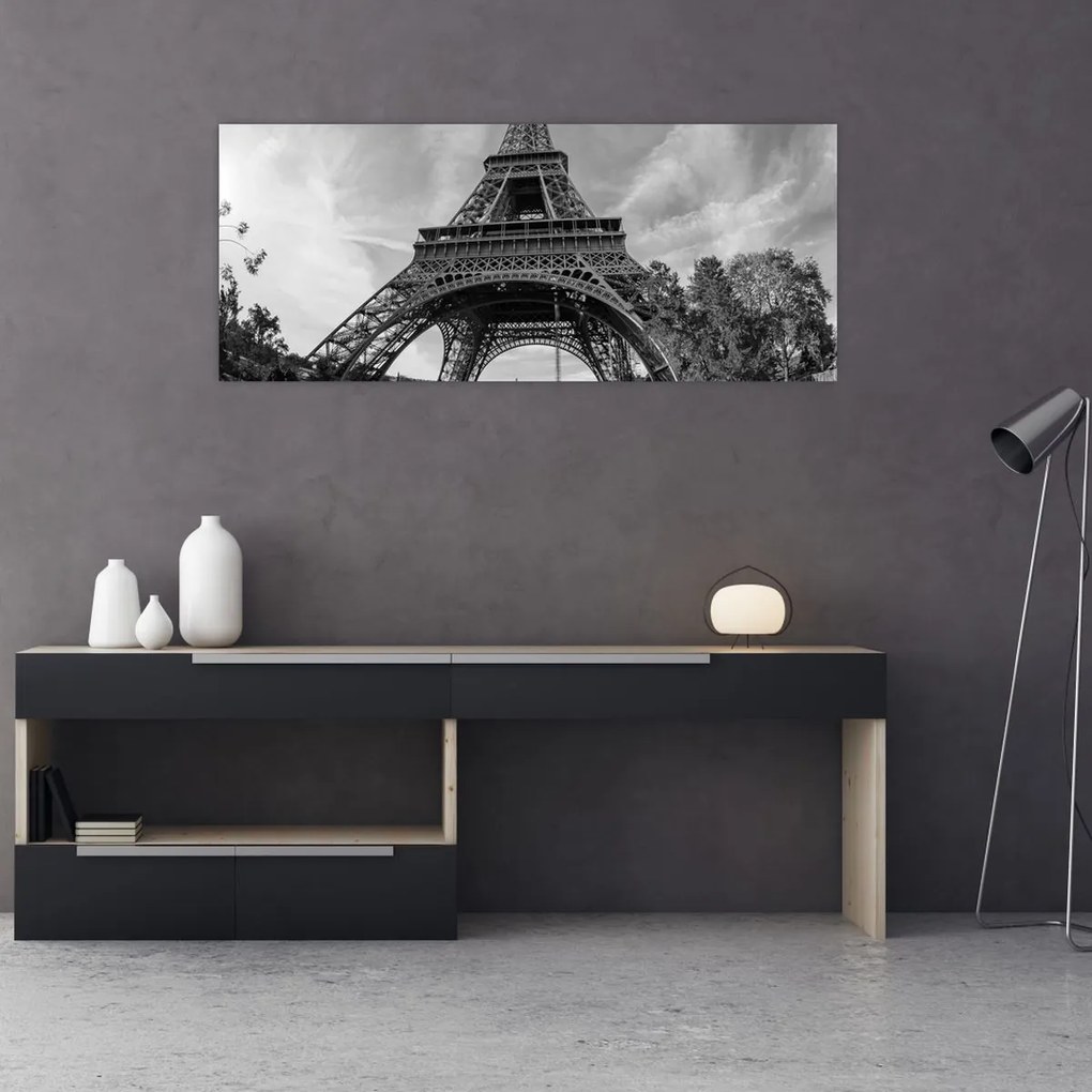 Kép - Eiffel-torony, fekete-fehér (120x50 cm)