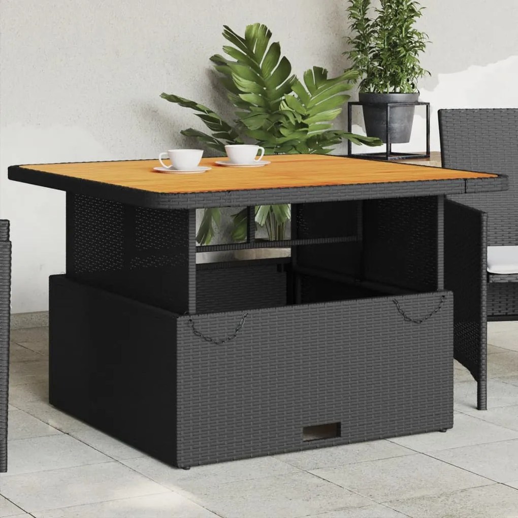 vidaXL fekete polyrattan és akácfa kerti asztal 110 x 110 x 71 cm