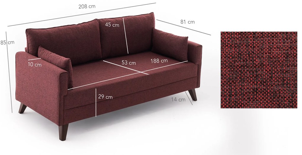 3 személyes kanapéágy Bella Sofa - Bordó