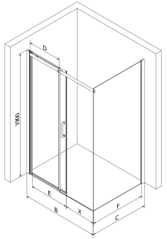 Mexen Omega eltolható zuhanykabin 120 x 100 cm, 8 mm-es üveg, arany profil-átlátszó üveg + vékony zuhanytálca 5 cm, 825-120-100-50-00-4010