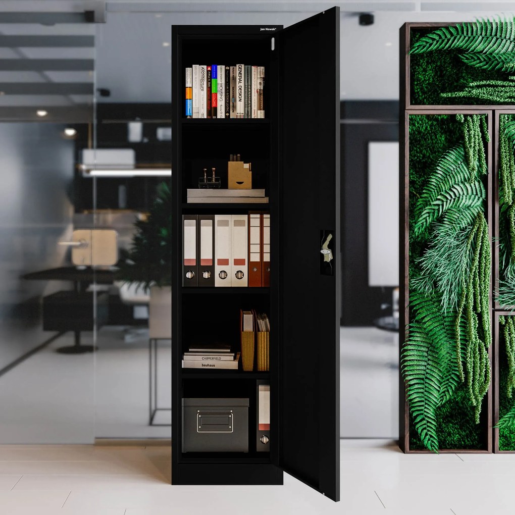 ALEX irodai irattároló fémszekrény, 450 x 1850 x 400 mm, fekete